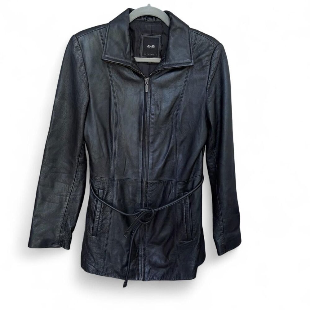 Vintage JLC New York Black  Leather Belted Zip Jacket  size Small